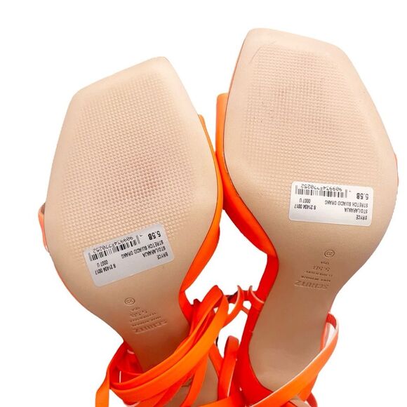 NEW Schutz Bryce Leather Stiletto Sandals Acid Orange Lace-Up Sandals Size 5.5 - Picture 15 of 16